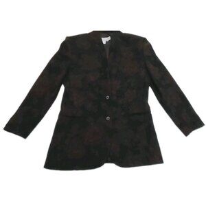 80's Vintage Paula Saker Black Burgundy Wool Floral Blazer Suit Jacket 10
